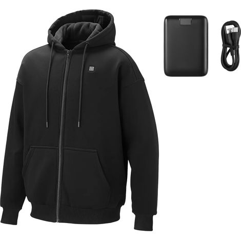 Veste Chauffante à Capuche Unisexe, Sweat-Shirt Chauffant Homme Femme Zip Complet avec Batterie Externe 7,4V 16000mAh, 5 Zones de Chauffage, 3 Niveaux de Température, 4-8H de Chaleur, Hiver Plein Air  (1/5)