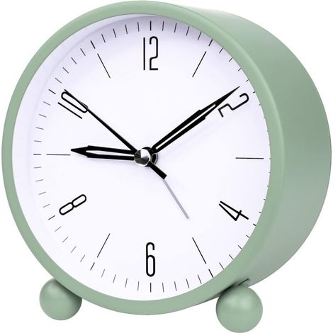 Réveil vert sans tic-tac avec lumière de nuit, fonction simple pour chambre à coucher, bureau (1/4)