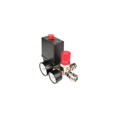 Pressostato per compressore d'aria, 6,35 mm, 220 V, regolatore di pressione con valvola di sicurezza e manometri da 90-120 PSI (bianco) (1/4)