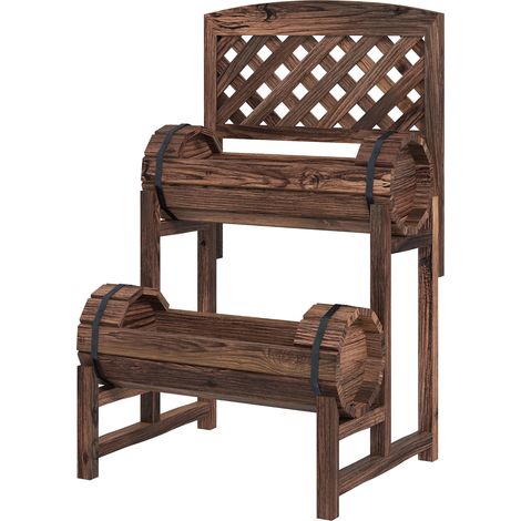Fioriera da Esterno a 2 Livelli con Fori di Drenaggio e Griglia 42x49x80 cm in Legno di Abete Marrone