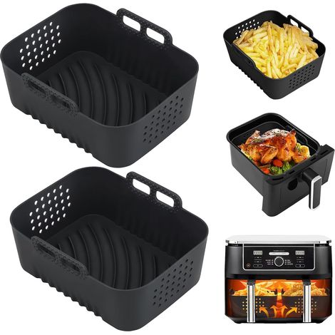Moule Silicone Air Fryer, 2 Pièces s Plat Pour Airfryer pour Paniers de 7,5L 9L 9.5L, Accessoires de Cuisson Antiadhésifs Idéaux pour les Ailes de Poulet (Noir) (1/5)