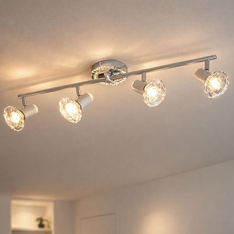 Lampada da soffitto a LED in metallo cromato con cristalli bianchi, faretto, illuminazione mobile