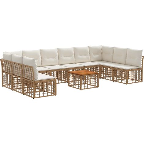 Outdoor-Sofagarnitur 11 pcs Natürlich und Cremweiß Polyester vidaXL