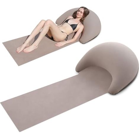 Beach Mat with Inflatable Pillow, Portable Mat, 160 x 70 cm (Khaki)