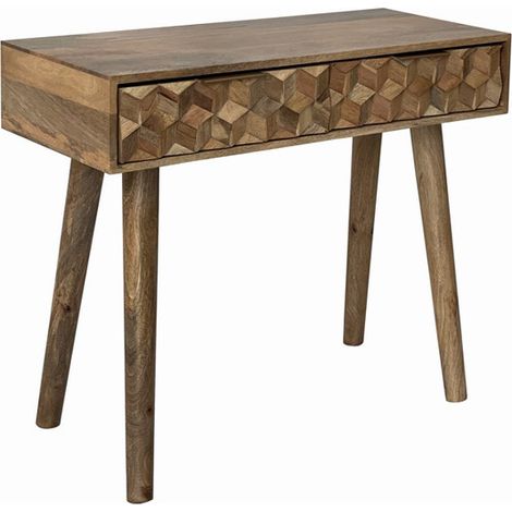 Geometric Console Table 2 Drawer - Mango Wood - L40 x W91 x H76 cm - Light Finish - Assembly Required