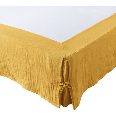 Cache-sommier Gaze de coton 180x200 GAIA coloris Jaune Safran