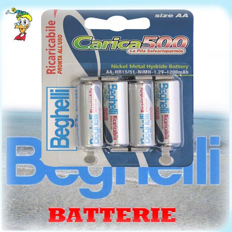 batteria BATTERIE RICARICABILI STILO AA- 1,2 VOLT- BEGHELLI "CARICA 500" (1/10)