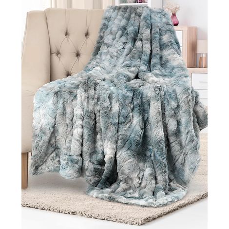 Plaid fausse fourrure ivoire 127×165 cm, minky doux, grande taille pour sofa/salon (1/5)