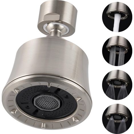 Tête de robinet de cuisine avec rotule métallique, adaptateur d'aérateur pour robinet d'évier filetage interne 55/64-27UNS, 3 positions de jet, nickel brossé, chromé (1/5)