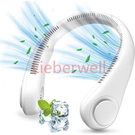 Ventilateur de Cou Silencieux , E.F.CONNECTION , 3 Vitesses , USB Rechargeable , Blanc (1/4)