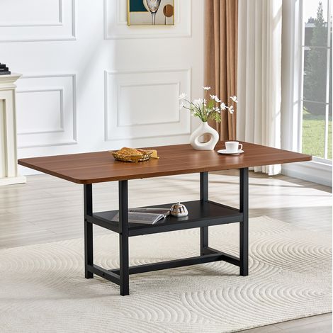 Mesa de comedor 160x90x76 cm negro y nogal en MDF y metal con estante integrado (1/5)