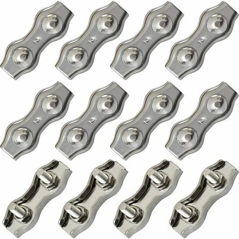 Morsetti per cavi duplex in acciaio inox, doppi morsetti per cavi, connettori per funi in acciaio inox, morsetti per cavi duplex, morsetti per cavi M2 per cavi metallici da 1,5 mm, argento, 12 pezzi (1/5)