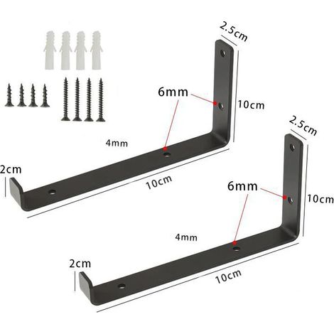 (10 cm - 2 pièces) Supports d'étagère muraux noirs en forme de L avec vis, 10 cm (1/5)