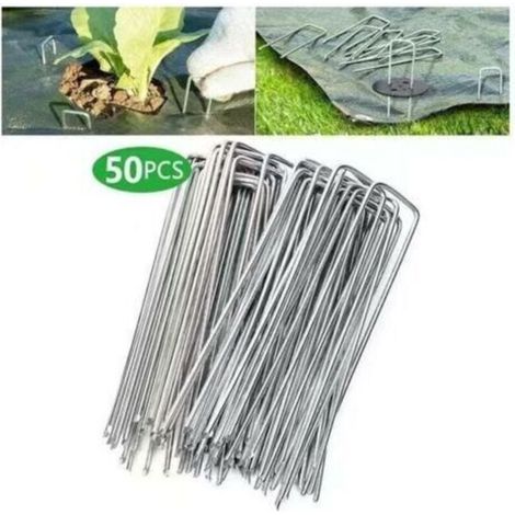 Confezione da 50 picchetti di fissaggio in acciaio zincato per tessuto non tessuto per il controllo delle erbacce – 200 x 40 mm – Ø 2,5 mm