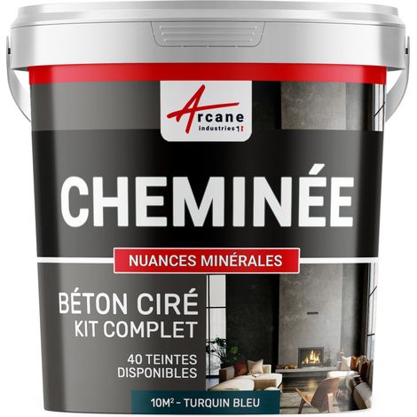 Béton ciré cheminée, kit avec primaire et vernis - 10 m² (en 2 couches) Turquin Bleu - ARCANE INDUSTRIES