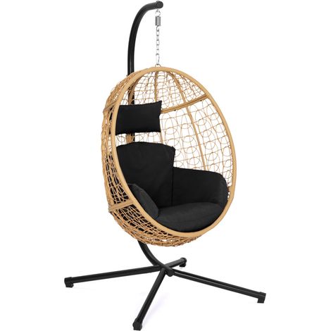 Hängender Sessel Ei durchbrochene Rattan-Effekt mit grauem Kissen