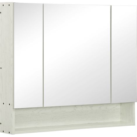 Armadietto a Specchio per Bagno con Ripiani Regolabili 3 Porte e Mensola 90x15x75 cm Bianco (1/5)