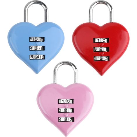 Lot de 3 cadenas à combinaison en forme de cœur, adaptés aux filles et aux femmes, adorables mini cadenas à combinaison réinitialisable à 3 chiffres.