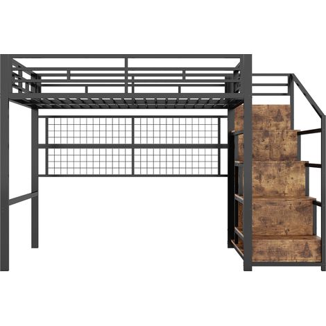 Letto a soppalco 140 x 200 cm in metallo nero con armadio, scala contenitore e LED a 7 colori (1/5)