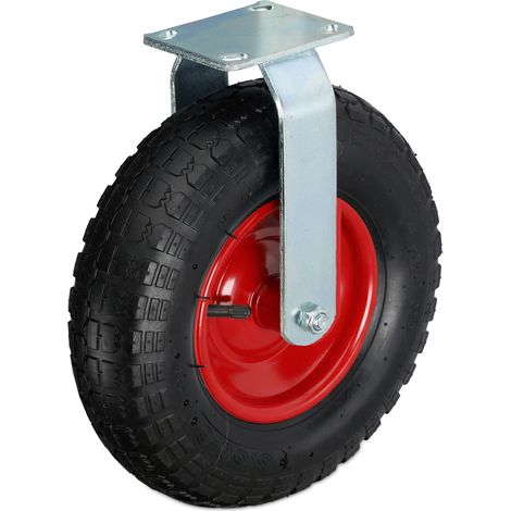 Rueda giratoria Relaxdays 3,50-6, carga 120 kg, goma, placa acero, neumática, para cargas pesadas, negro/rojo