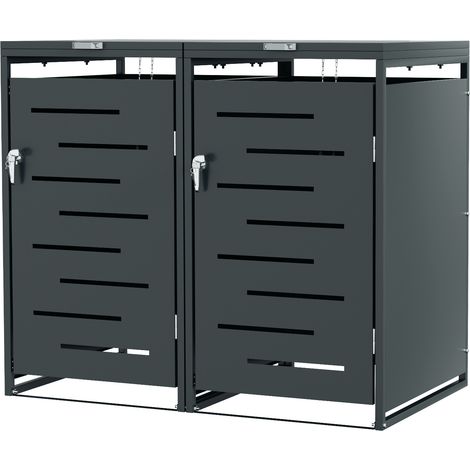 Jiubiaz Mülltonnenbox 2er Set Edelstahl für 120L und 240L Mülltonnen, wetterfeste Mülltonnenverkleidung mit Gasdruckdeckel und Lüftung für Garten