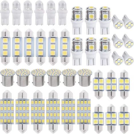 Kit d'éclairage intérieur de voiture 42 LED, 6000K 12V T10, comprenant plafonnier, éclairage de portières, éclairage de coffre et éclairage de plaque d'immatriculation. (1/4)