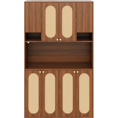 Aparador alto de MDF con insertos de ratán PE y LED, 106 x 40 x 178 cm, MODENUIT (1/5)