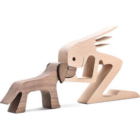 Cadeau en bois représentant un chien, idéal pour les amoureux des chiens : sculpture sur bois, statuette, petite décoration pour la maison, le bureau ou le salon. (1/5)