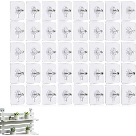 40 Crochets Autocollants Transparente Sans Percer, Attaches Adhésives Fixations Murales Résistantes pour Cadres Tableaux Posters Décorations – Capacité Jusqu’à 5kg – Imperméables et Multisurfaces (1/5)