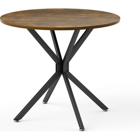 Tavolo da pranzo rotondo 90 cm in truciolato e metallo, marrone vintage e nero, per 1-4 persone (1/5)