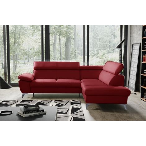 Canapé d'angle convertible en cuir italien de luxe 5 places WARREN II, avec coffre, rouge foncé, angle droit (1/4)