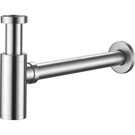 Siphon de lavabo, tuyau d'évacuation avec ouverture de nettoyage – Tuyau d'évacuation universel 1 1/4" – Siphon anti-odeurs, acier inoxydable, brossé (1/5)