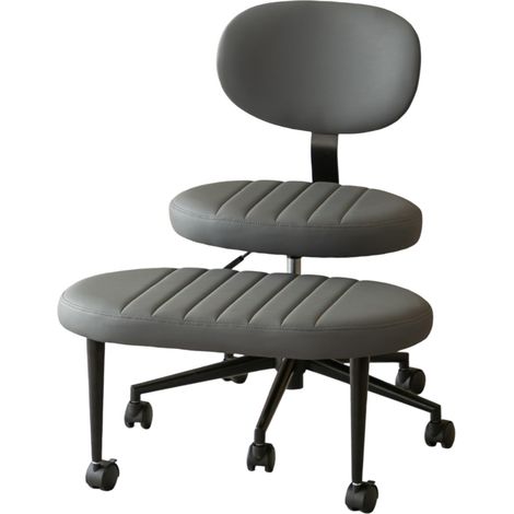 Chaise de bureau ergonomique pivotante 360°, sans accoudoirs, assise réglable et repose-pieds intégré en tissu gris, pour home office, méditation et coiffeuse  CHICFURN (1/5)