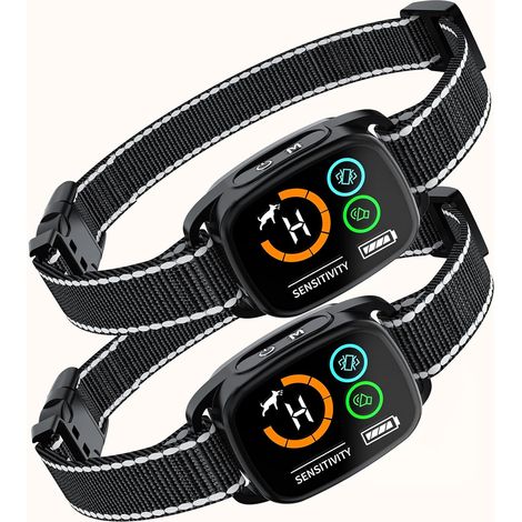 Collier Anti Aboiement Chiens, Lot de 2, Collier Vibration, Modes Son/Vibration, Détection Intelligente des Aboiements, Rechargeable, Étanche IP67, pour Gros et Petit Chien
