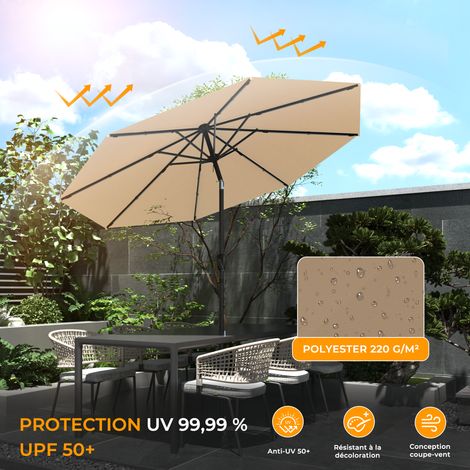 HOMEDEMO Parasol de Jardin Exterieur avec Lumière, Parasol Inclinable avec Protection UV50+, Parasol Extérieur pour Terrasse, Balcon, Piscine, Patio, 3m, Marron (1/5)