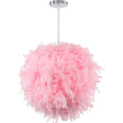 Pinkfarbene Feder-Pendelleuchte – Moderner kugelförmiger Kronleuchter 30 cm – E27 Deckenleuchte, hängende Dekoration (Pink) (1/5)
