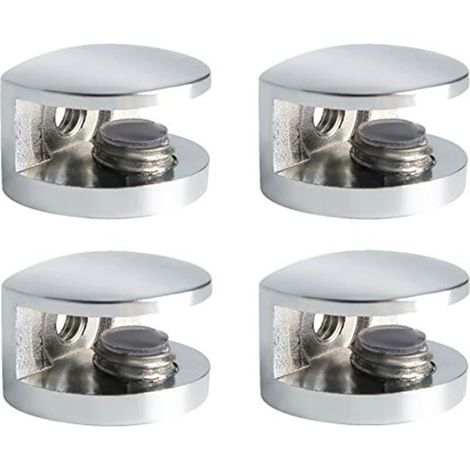 Support Étagère Verre Support d'Étagère Réglable et Adaptable d'Épaisseur de 8-10MM pour Salle de Bain, Fixation Murale à Vis, Finition Chrome Poli en Alliage de Zinc, 4 Pcs