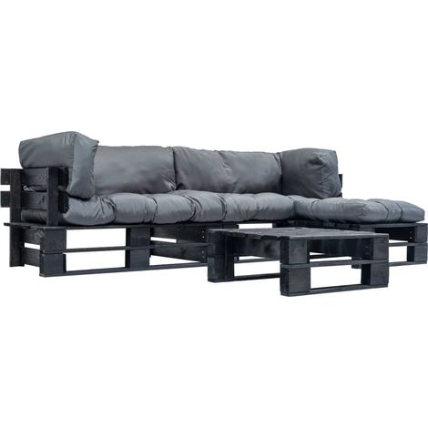 Set Divani da Giardino su Pallet 4 pz con Cuscini Grigi Legno vidaXL (1/5)
