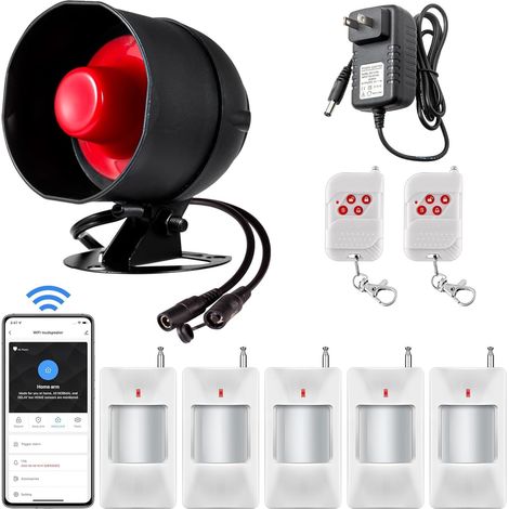 Système d'alarme WiFi, système d'alarme sans Fil 120 DB pour la sécurité de la Maison avec 5 détecteurs de Mouvement et télécommande pour abri de Jardin et Garage (1/5)
