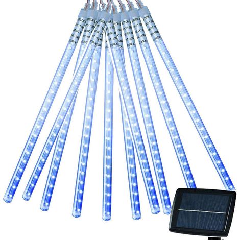 MINKUROW 10 Röhren 30 cm 360 LED Solar Meteor Regenlichter, Lichterketten Wasserdichtes Weihnachtslicht für den Außenbereich für Weihnachten, Hochzeit, Party, Garten, Baumdekoration (Blau) (1/5)