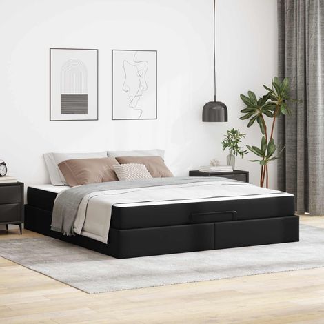 vidaXL Cadre de lit avec matelas Autre 2 pcs Noir PVC (1/5)