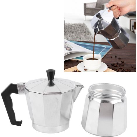 Espressokanne für Zuhause, Kaffeetassen fürs Büro, induktionsgeeignet, achteckige Kaffeemaschine aus Aluminium, 6 Tassen à 300 ml (1/5)