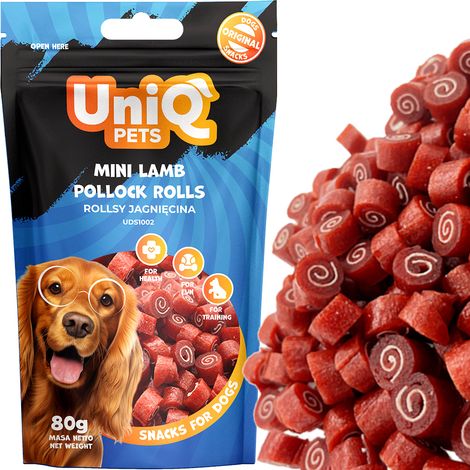 Hundeleckerli Sushi-Rollen mit Lamm und Kabeljau (90 %) UniQ Pets 80 g