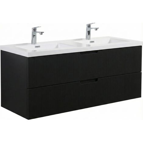 Set mobili da bagno Thermis 120 cm - Nero opaco - Mobile da bagno con doppio lavabo