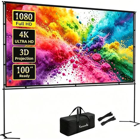 Écran de Projection 100" Grand Écran avec Support - Toile 4K HD 16:9 Anti-Pli, Montage 5 Min, Idéal Home Cinéma, Jardin (1/5)