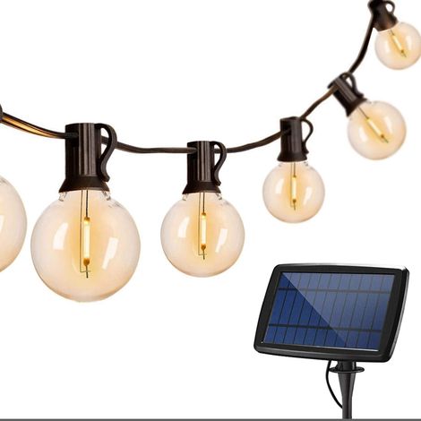 Guirlande Guinguette Extérieure Solaire,7.62M Guirlande Lumineuse vec 25+2 G40 LED Ampoules,Télécommande et 8 Modes d'éclairag (1/5)