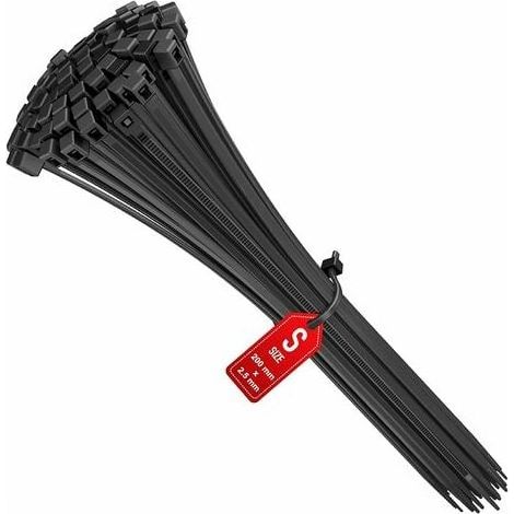 Cable Ties 200mm x 2.5mm Cable Ties Rilsan Nylon Cable Ties Cable Ties 200mm Black Pack of 100 (1/5)
