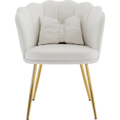 Lot de 2 fauteuils modernes en velours avec dossier pétale et pieds métalliques dorés (1/5)