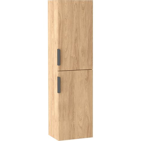 Meuble colonne de salle de bain suspendu 2P L.35 x H.130 cm effet chêne Hikora LUNA Furnidea (1/5)