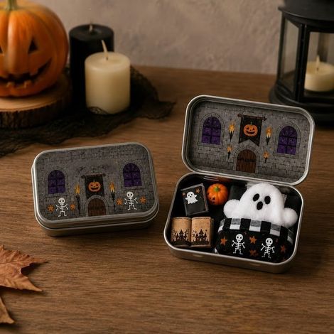 New Halloween Mini Ghost Tin Box Set - Cute Halloween Travel Ornament: Skull Castle - 106cm